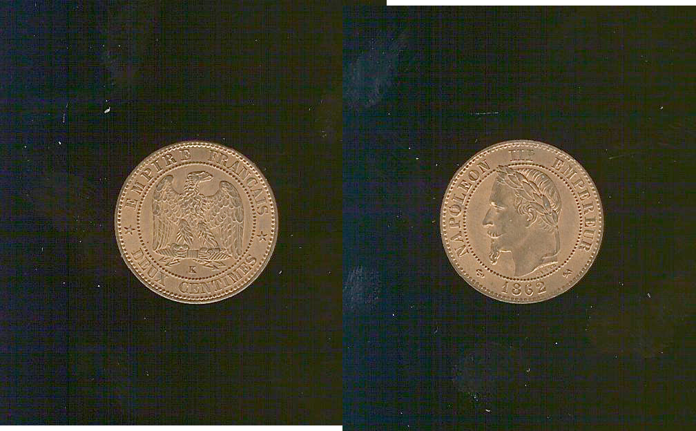 Deux centimes Napoléon III, tête laurée 1862 Bordeaux SPL